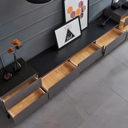 Elegant Stone TV Stand with Enclosed Storage for Living Room Image - 9
