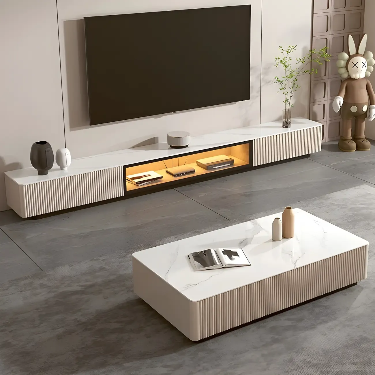 Durable Stone Mueble Para TV Stand with Soft Close Drawers Image - 4