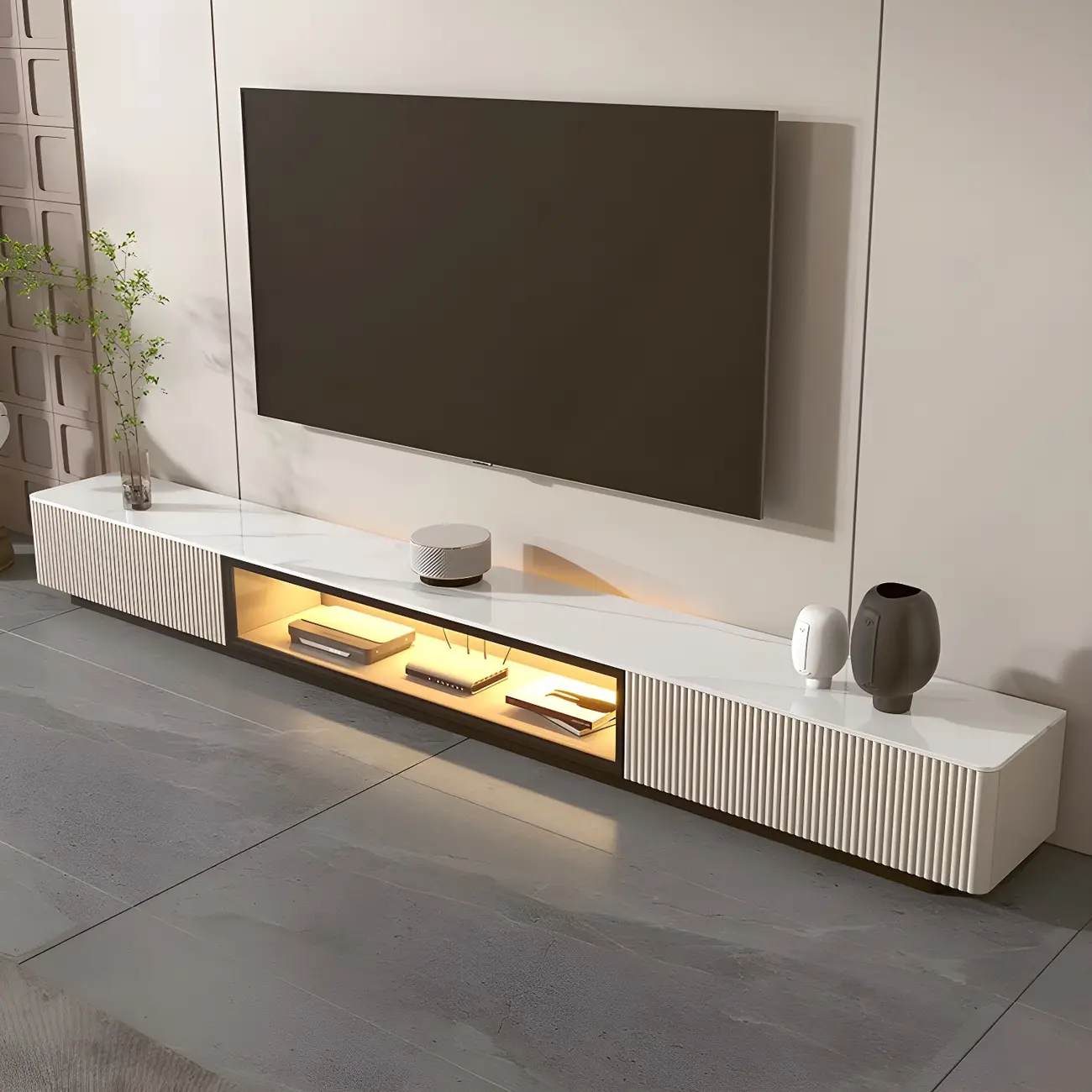 Durable Stone Mueble Para TV Stand with Soft Close Drawers Image - 1 | homeyfad