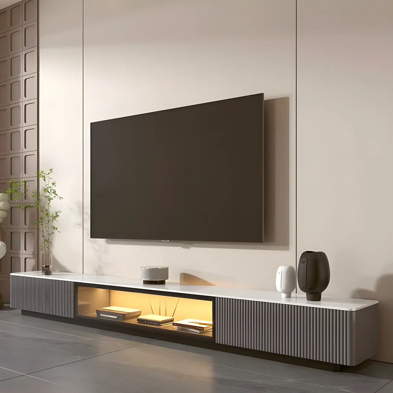 Durable Stone Mueble Para TV Stand with Soft Close Drawers Image - 2 | homeyfad