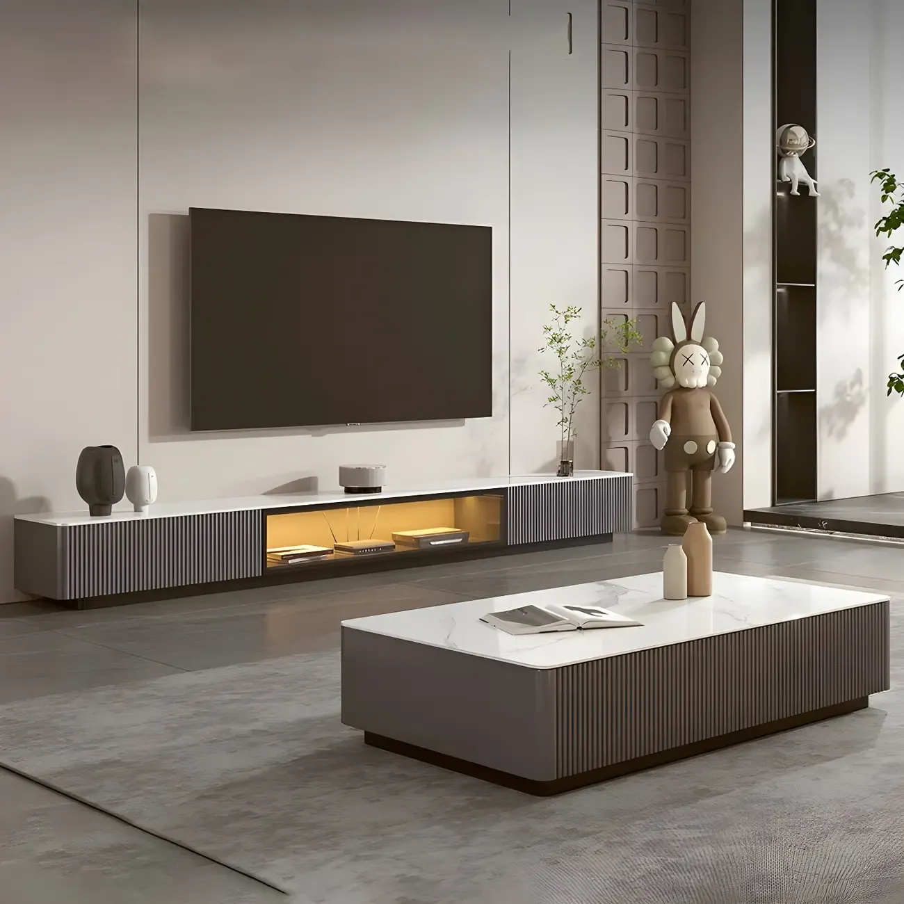 Durable Stone Mueble Para TV Stand with Soft Close Drawers Image - 3
