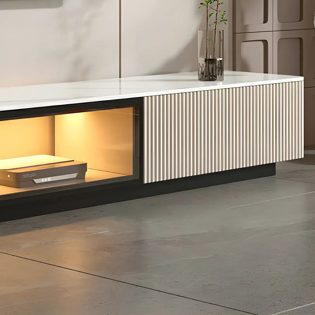 Durable Stone Mueble Para TV Stand with Soft Close Drawers Image - 9