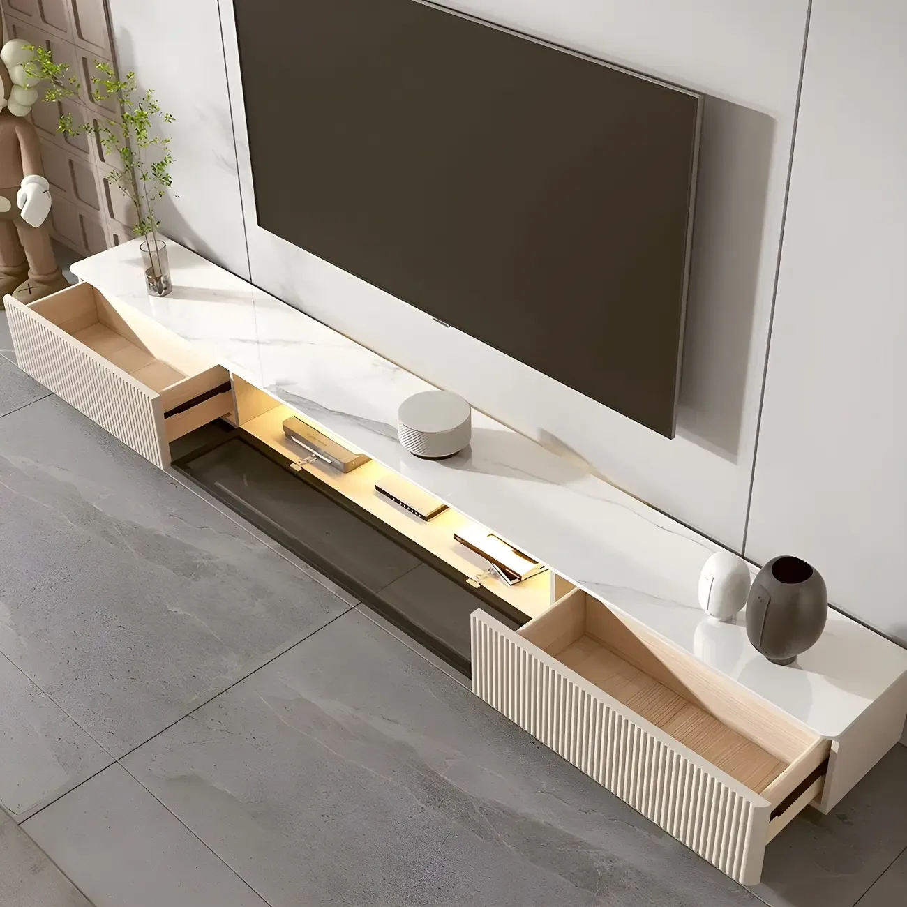 Durable Stone Mueble Para TV Stand with Soft Close Drawers Image - 12