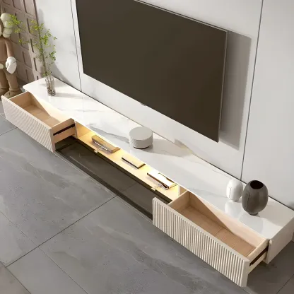 Durable Stone Mueble Para TV Stand with Soft Close Drawers Image - 12