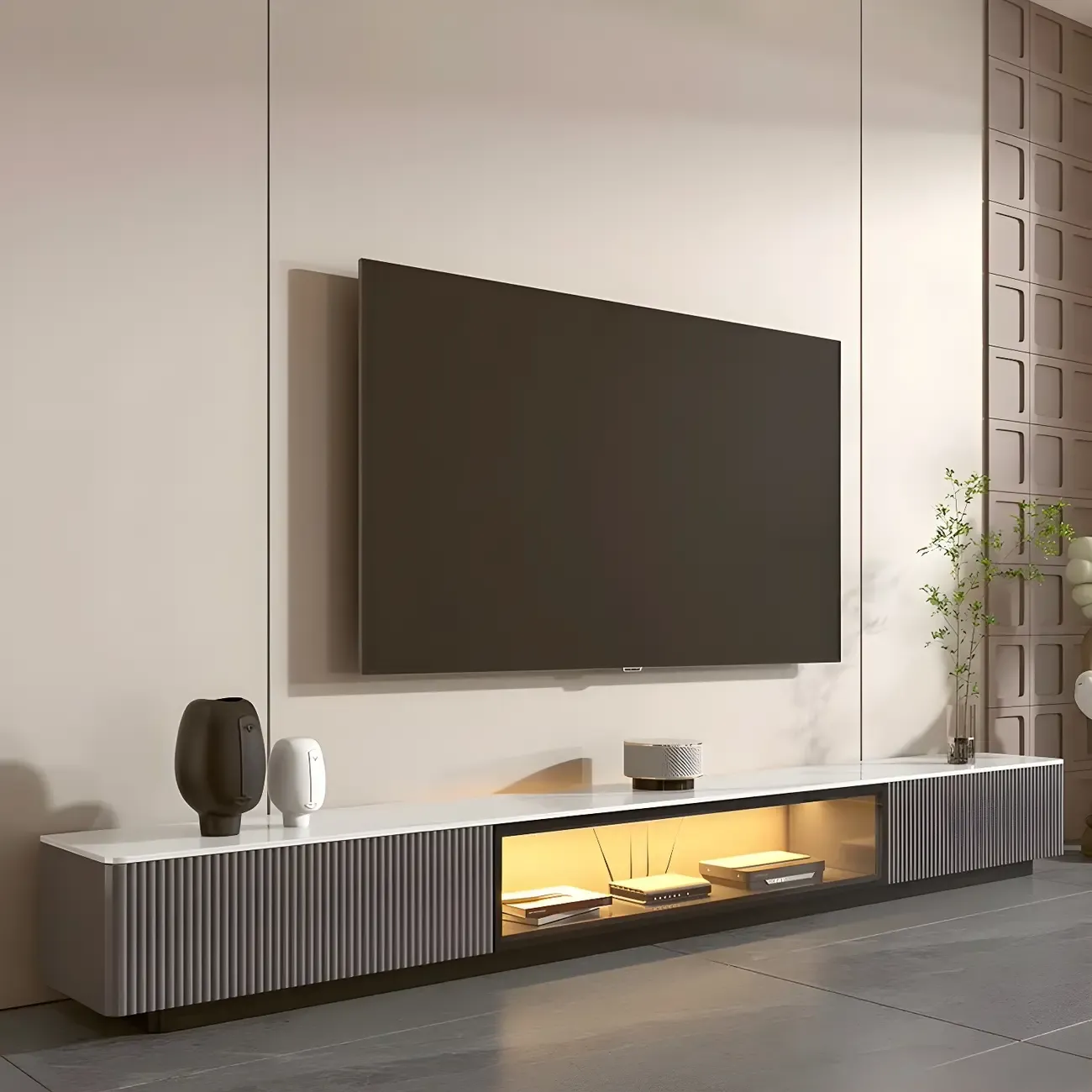 Durable Stone Mueble Para TV Stand with Soft Close Drawers Image - 13