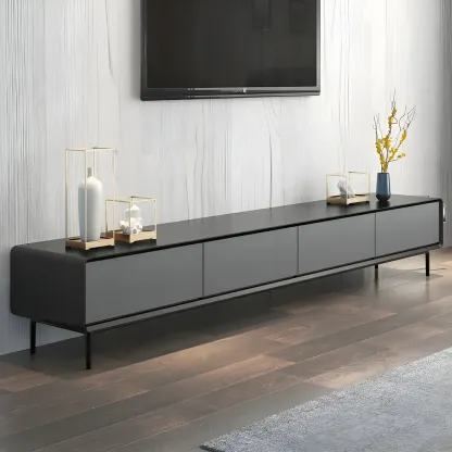 Elegant Grey Wooden TV Stand with Soft Close Drawers fro Home Image - 3