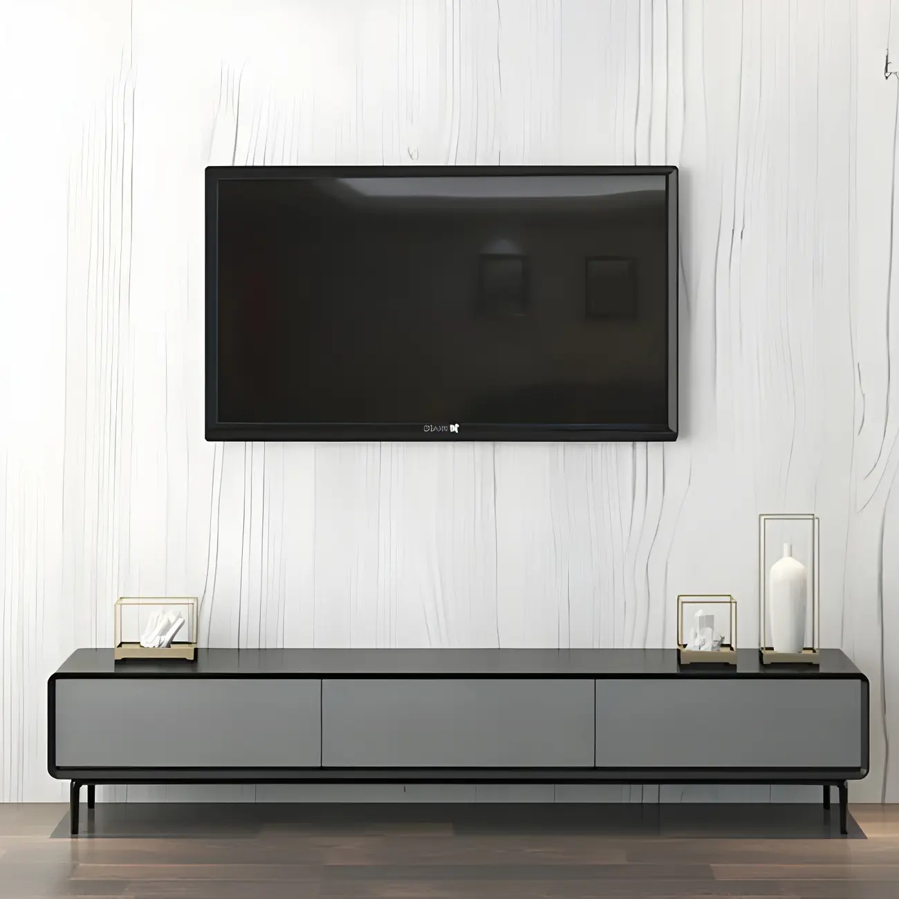 Elegant Grey Wooden TV Stand with Soft Close Drawers fro Home Image - 4 | homeyfad