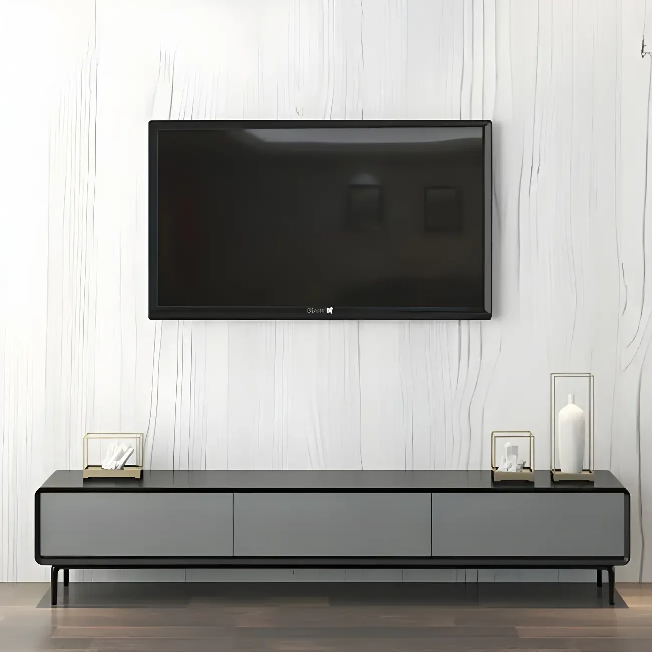 Elegant Grey Wooden TV Stand with Soft Close Drawers fro Home Image - 4