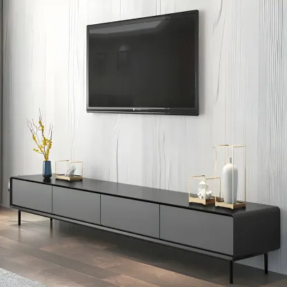 Elegant Grey Wooden TV Stand with Soft Close Drawers fro Home Image - 1
