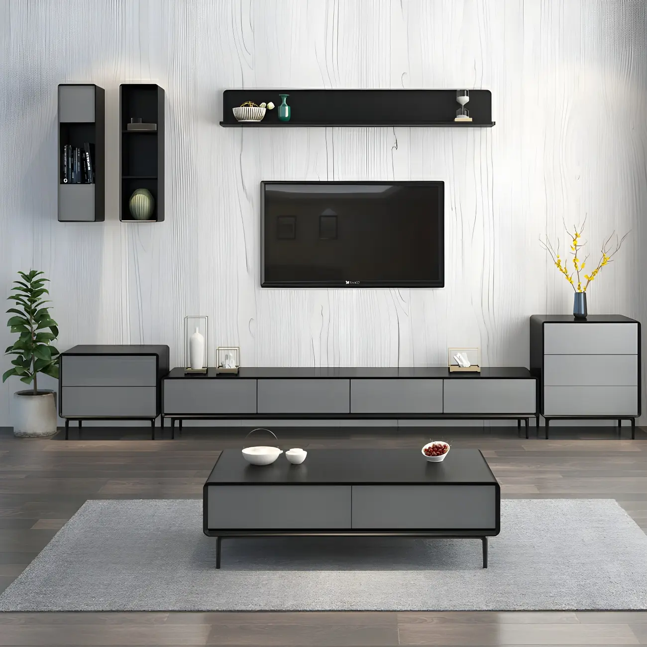 Elegant Grey Wooden TV Stand with Soft Close Drawers fro Home Image - 5 | homeyfad