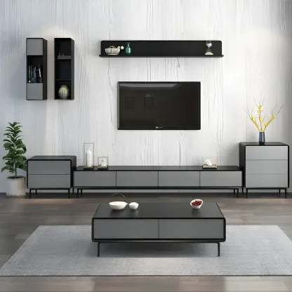 Elegant Grey Wooden TV Stand with Soft Close Drawers fro Home Image - 5