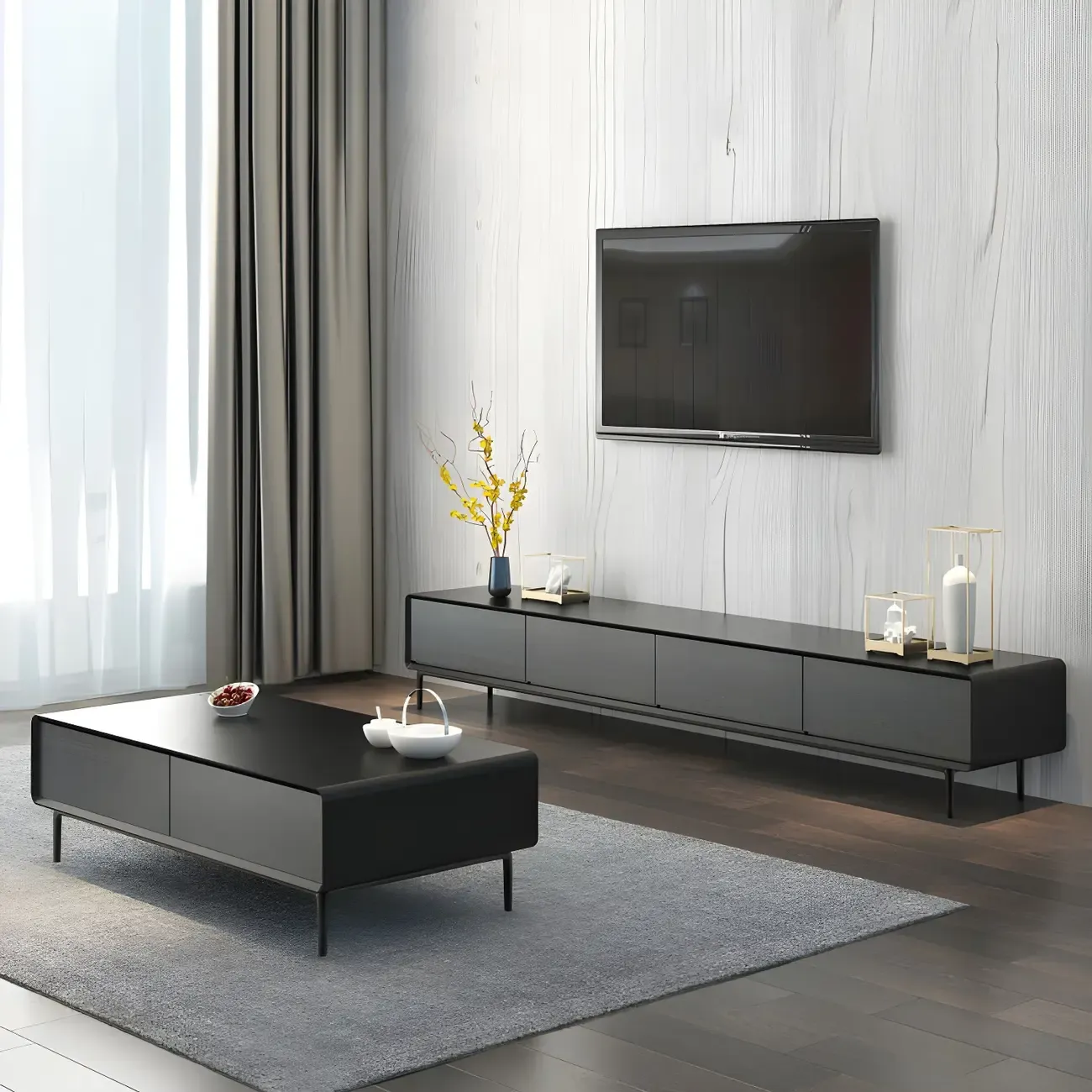 Elegant Grey Wooden TV Stand with Soft Close Drawers fro Home Image - 2