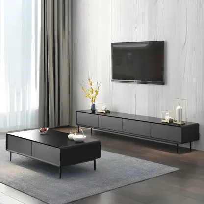 Elegant Grey Wooden TV Stand with Soft Close Drawers fro Home Image - 2