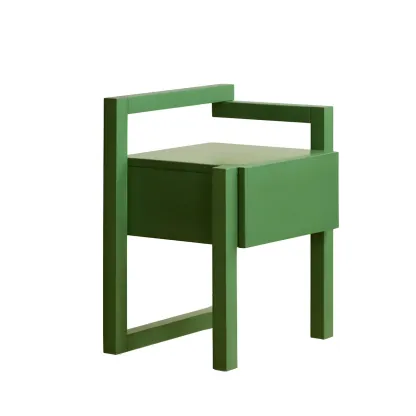 Green Wooden 1 Drawer Narrow Bedroom Nightstand Image - 3