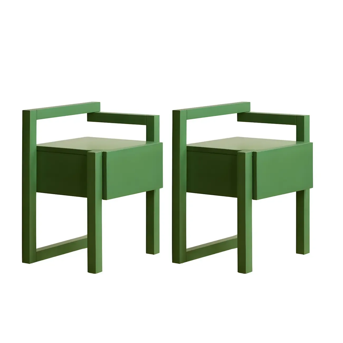 Green Wooden 1 Drawer Narrow Bedroom Nightstand Image - 4