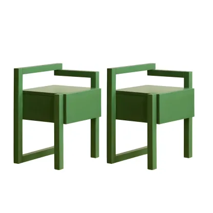 Green Wooden 1 Drawer Narrow Bedroom Nightstand Image - 4