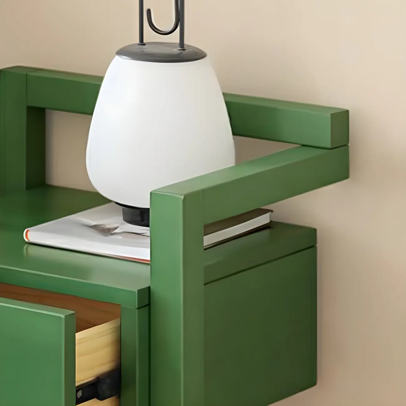 Green Wooden 1 Drawer Narrow Bedroom Nightstand Image - 6 | homeyfad
