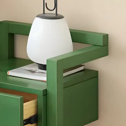Green Wooden 1 Drawer Narrow Bedroom Nightstand Image - 6