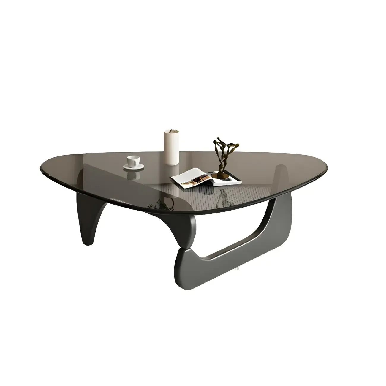 Modern Triangle Glass Coffee Table Wooden Base Image - 20