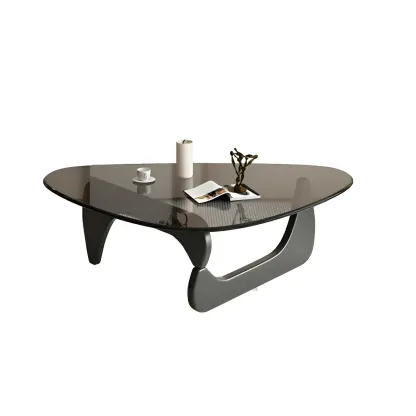 Modern Triangle Glass Coffee Table Wooden Base Image - 20