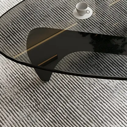 Modern Triangle Glass Coffee Table Wooden Base Image - 4