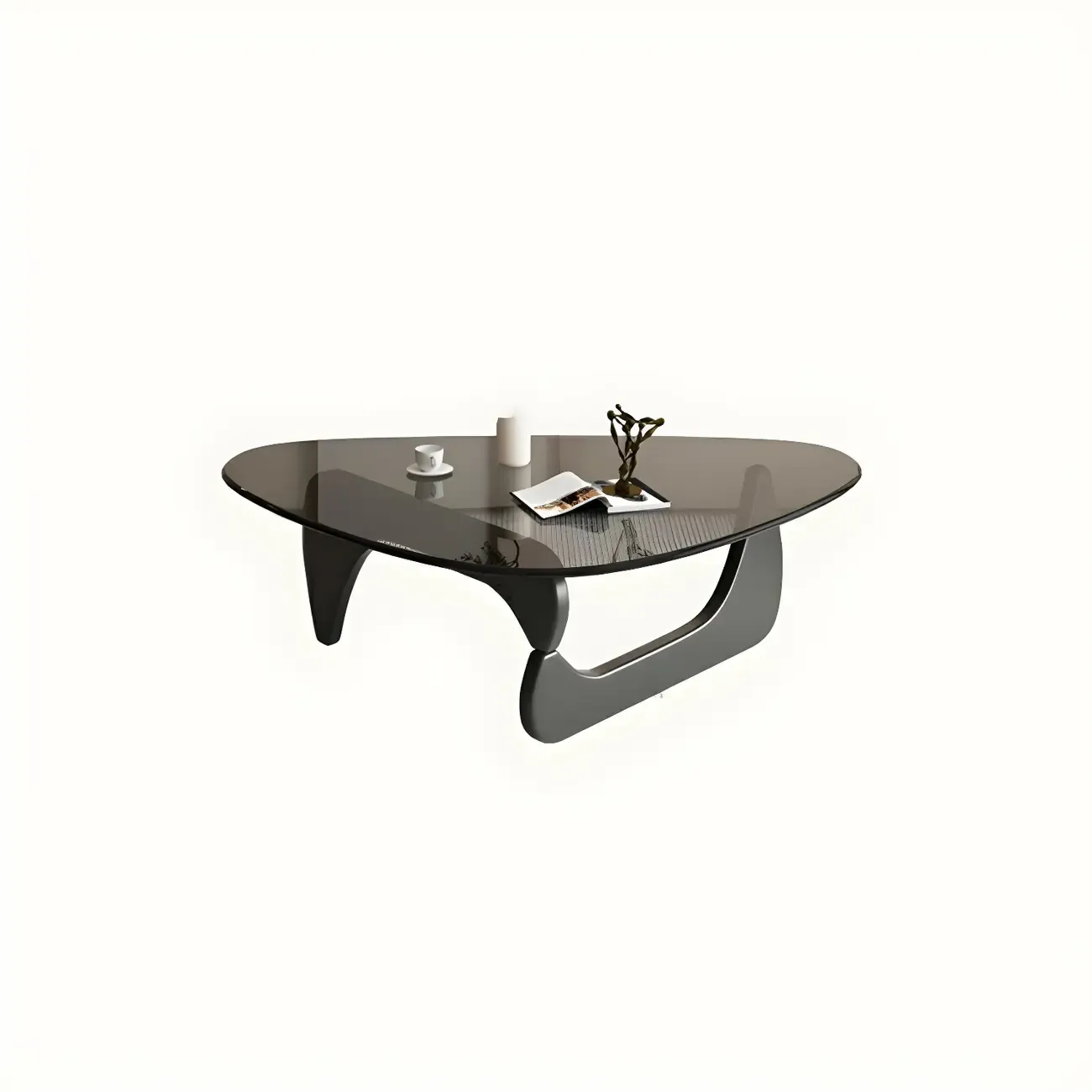 Modern Triangle Glass Coffee Table Wooden Base Image - 19