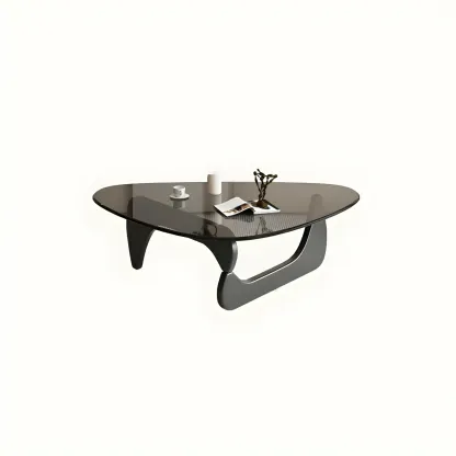 Modern Triangle Glass Coffee Table Wooden Base Image - 19