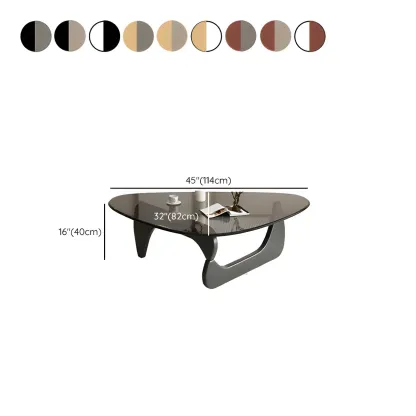 Modern Triangle Glass Coffee Table Wooden Base Image - 10