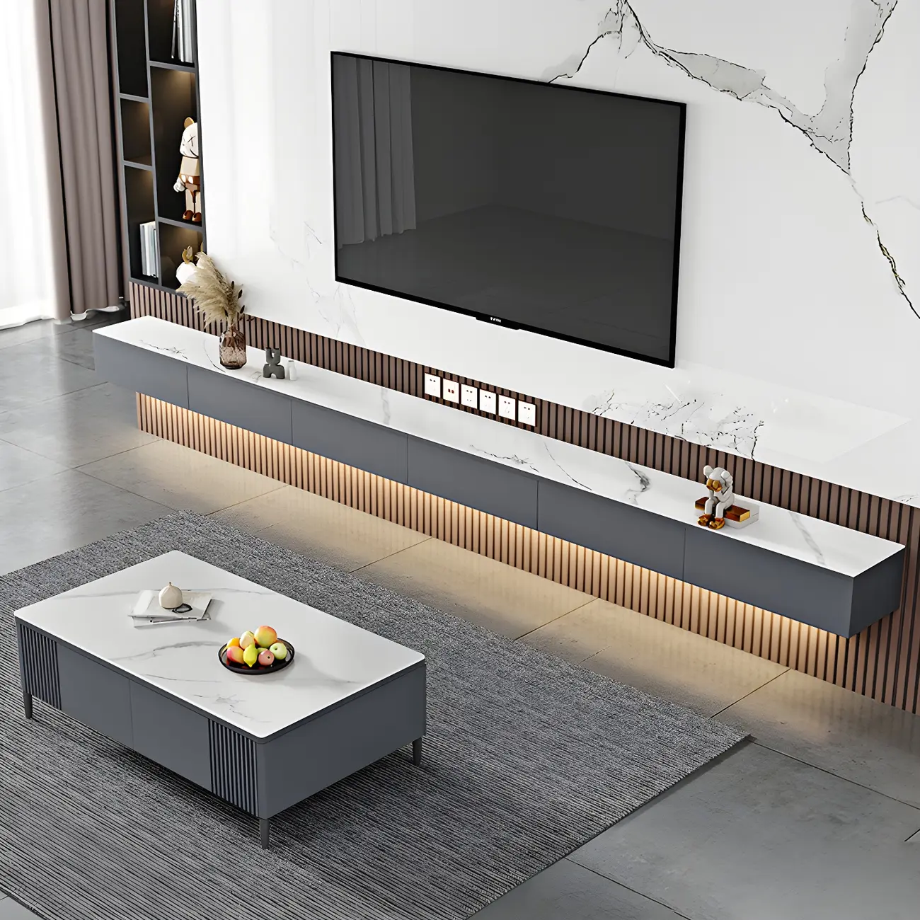 Modern Grey Stone Mueble Flotante Para TV Stand with Drawers Image - 1 | homeyfad