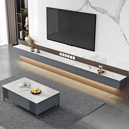 Modern Grey Stone Mueble Flotante Para TV Stand with Drawers Image - 1
