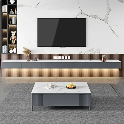 Modern Grey Stone Mueble Flotante Para TV Stand with Drawers Image - 2