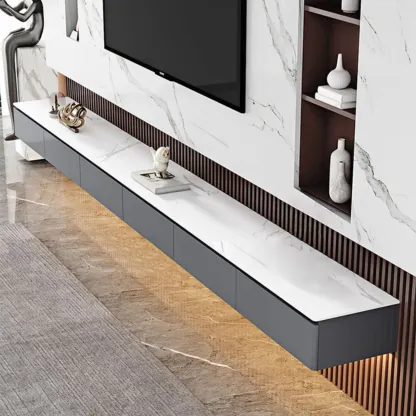 Modern Grey Stone Mueble Flotante Para TV Stand with Drawers Image - 3
