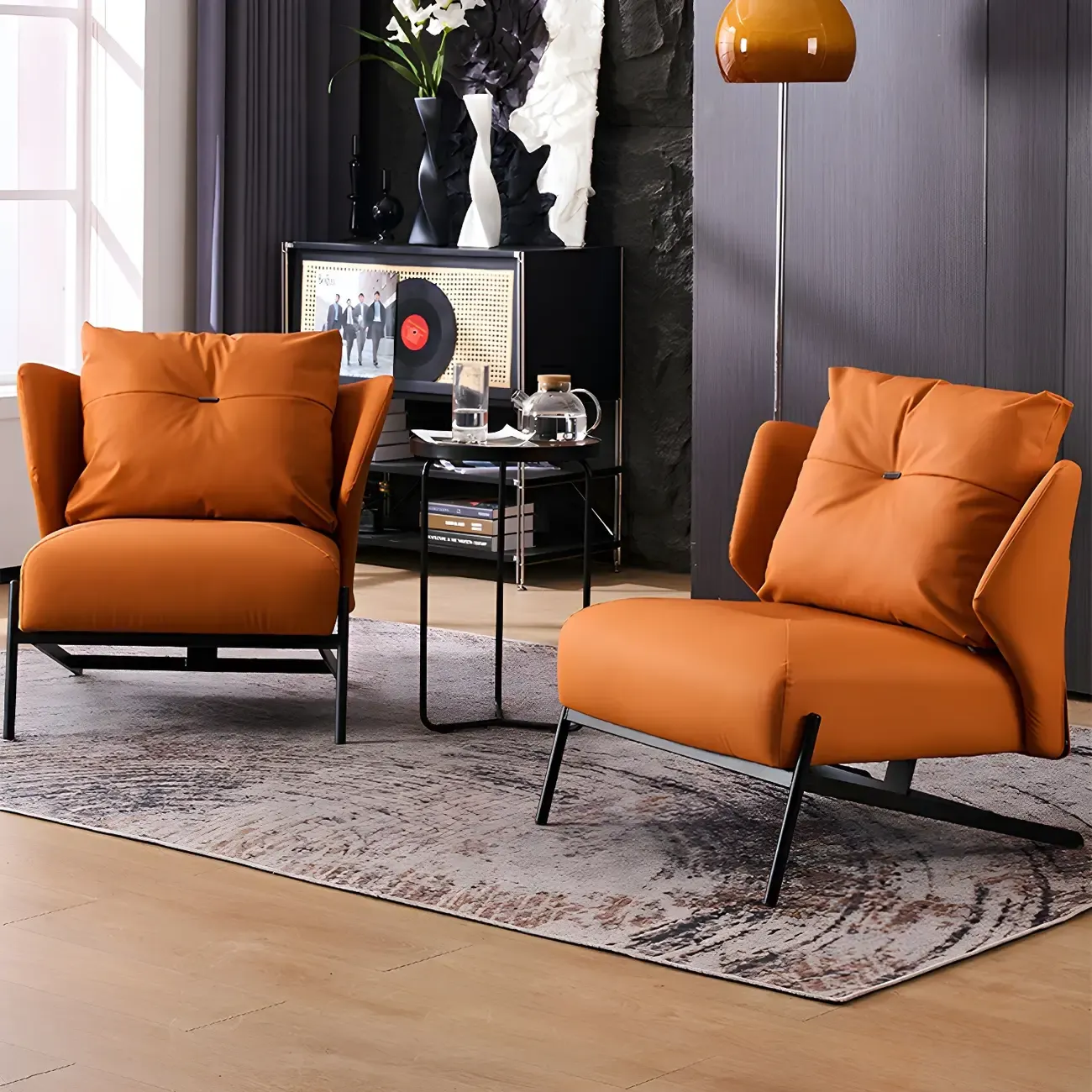 Modern Cat-Resistant Leather High Back Accent Chair Image - 4