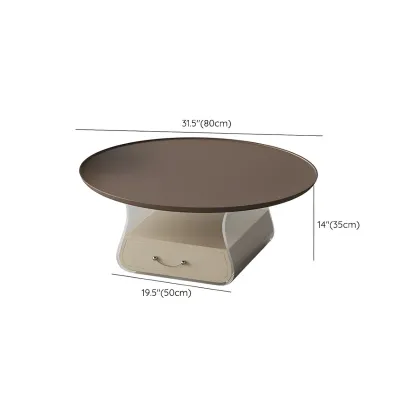 Elegant Brown Beige Round Modern Wood Drawer Coffee Table Image - 11