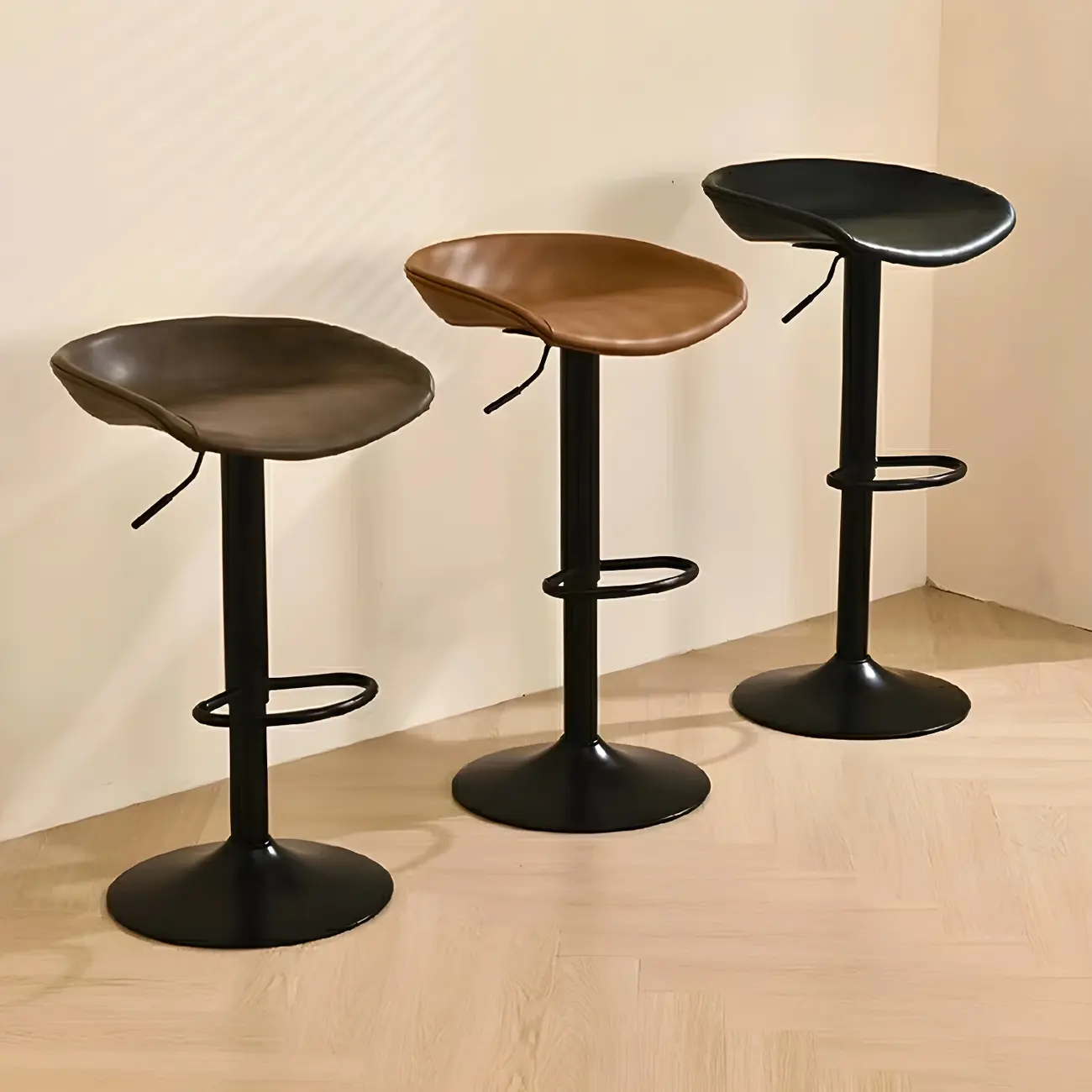 Modern Leather Black Pedestal Swivel Adjustable Bar Stool Image - 3 | homeyfad