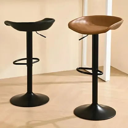 Modern Leather Black Pedestal Swivel Adjustable Bar Stool Image - 2