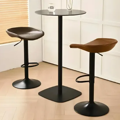 Modern Leather Black Pedestal Swivel Adjustable Bar Stool Image - 1