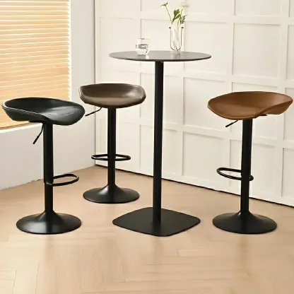 Modern Leather Black Pedestal Swivel Adjustable Bar Stool Image - 4