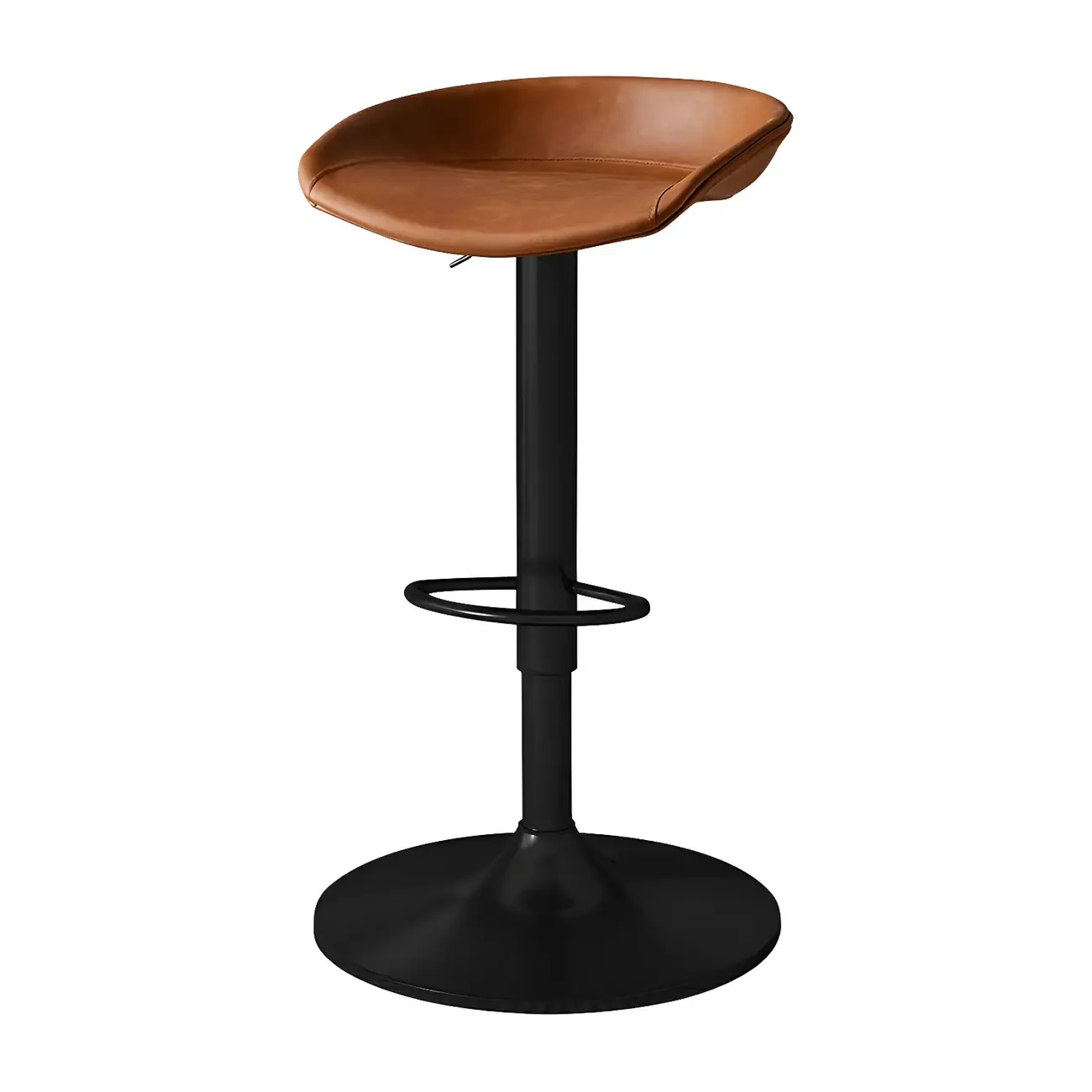 Modern Leather Black Pedestal Swivel Adjustable Bar Stool Image - 10