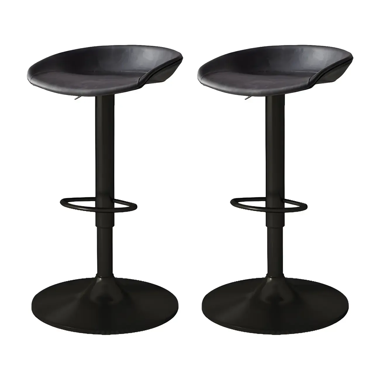 Modern Leather Black Pedestal Swivel Adjustable Bar Stool Image - 13