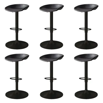 Modern Leather Black Pedestal Swivel Adjustable Bar Stool Image - 15