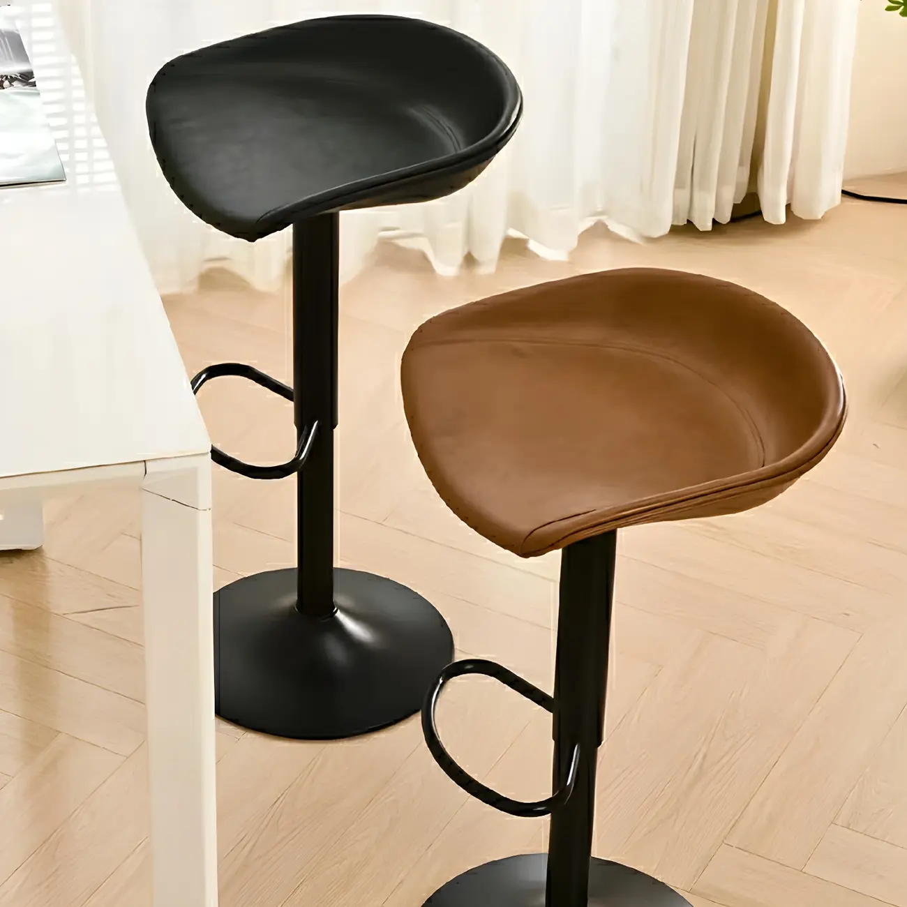 Modern Leather Black Pedestal Swivel Adjustable Bar Stool Image - 5 | homeyfad