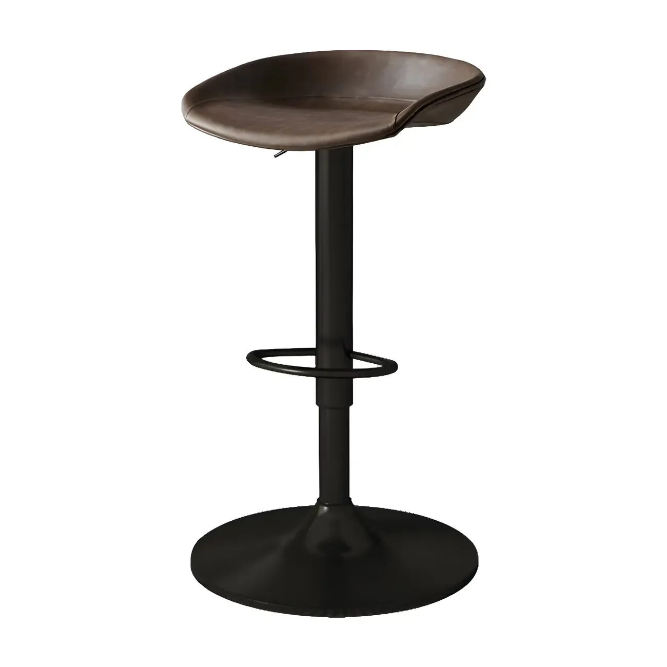 Modern Leather Black Pedestal Swivel Adjustable Bar Stool Image - 17