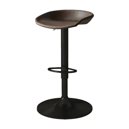 Modern Leather Black Pedestal Swivel Adjustable Bar Stool Image - 17