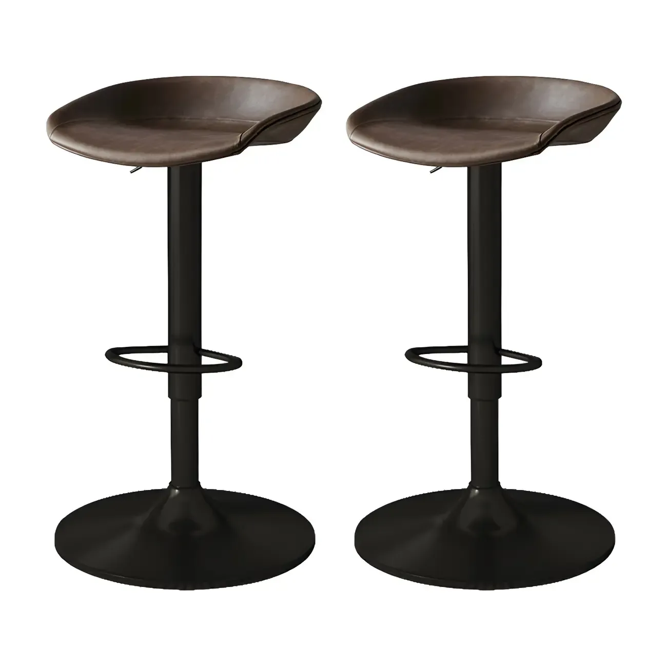 Modern Leather Black Pedestal Swivel Adjustable Bar Stool Image - 18