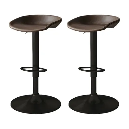 Modern Leather Black Pedestal Swivel Adjustable Bar Stool Image - 18