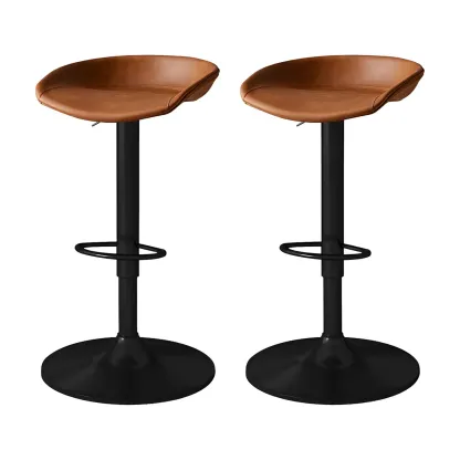 Modern Leather Black Pedestal Swivel Adjustable Bar Stool Image - 32