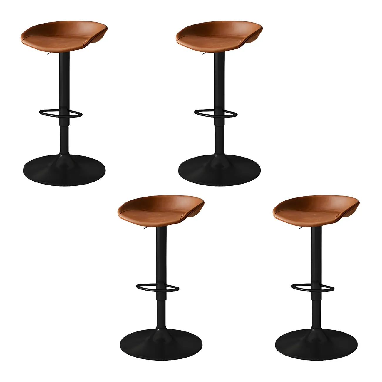 Modern Leather Black Pedestal Swivel Adjustable Bar Stool Image - 33 | homeyfad
