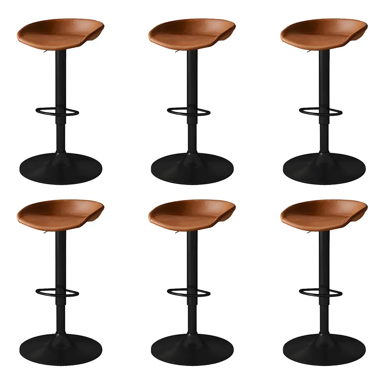 Modern Leather Black Pedestal Swivel Adjustable Bar Stool Image - 34
