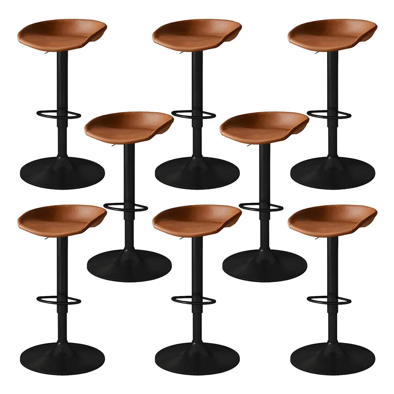 Modern Leather Black Pedestal Swivel Adjustable Bar Stool Image - 35